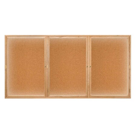 United Visual Products Triple Door Enclosed EZ Tack Board, 96"x48", Walnut/White UV106EZ-WHITE-WALNUT